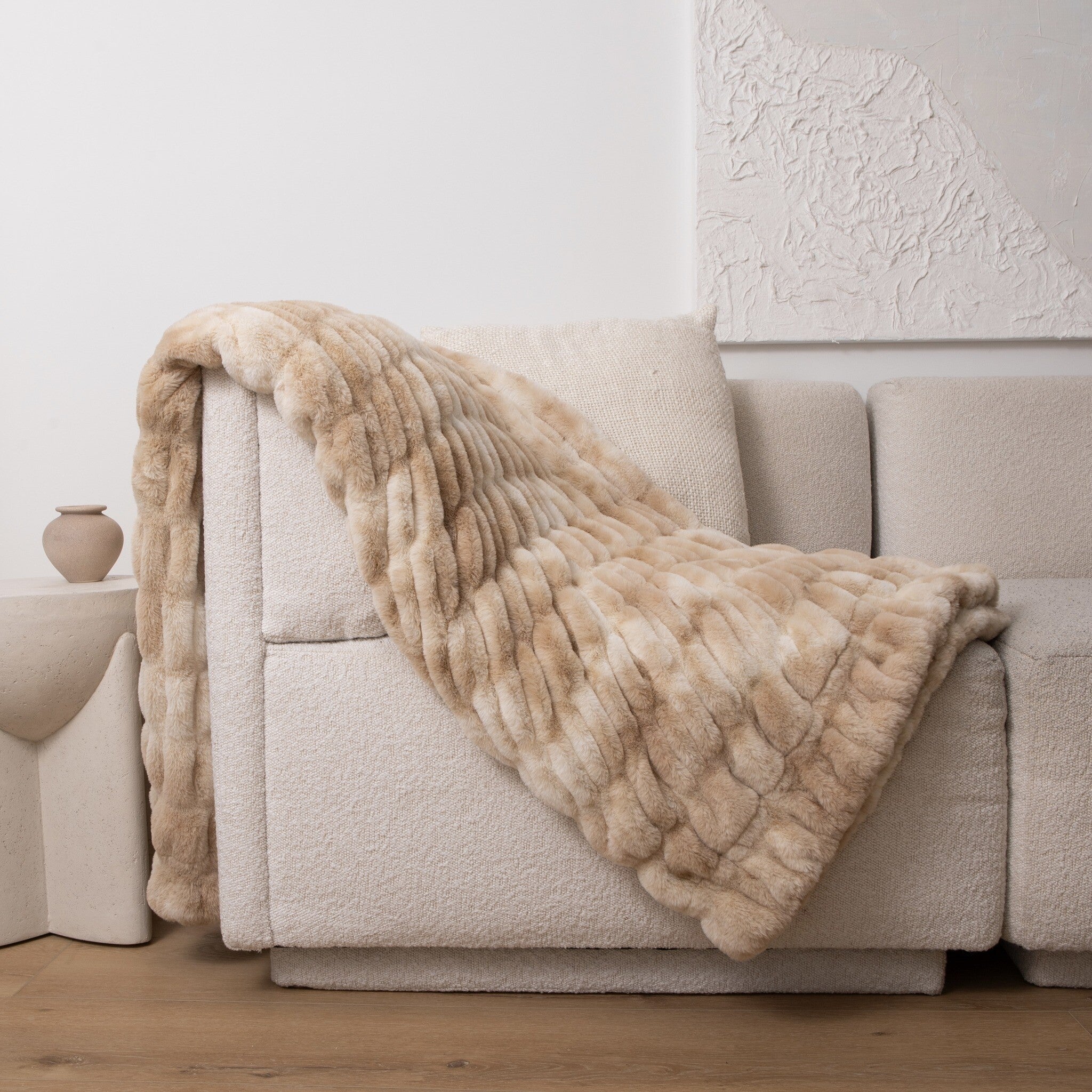 Luxxe Ribbed Faux Fur Throw