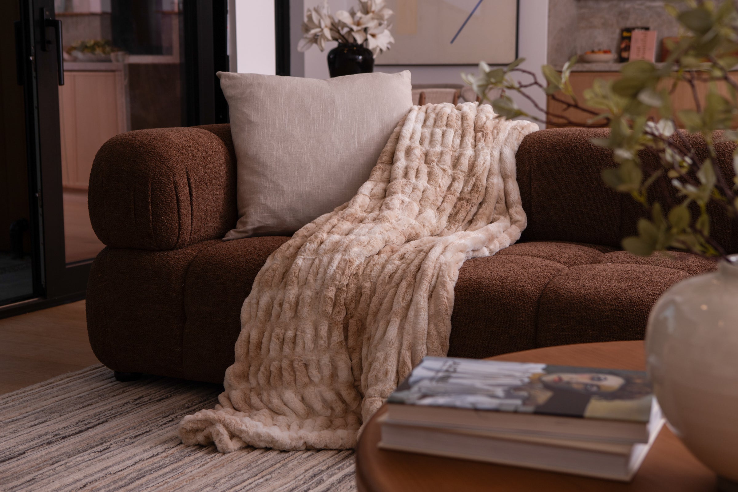 Malibu Luxxe blanket styled in an elevated living room