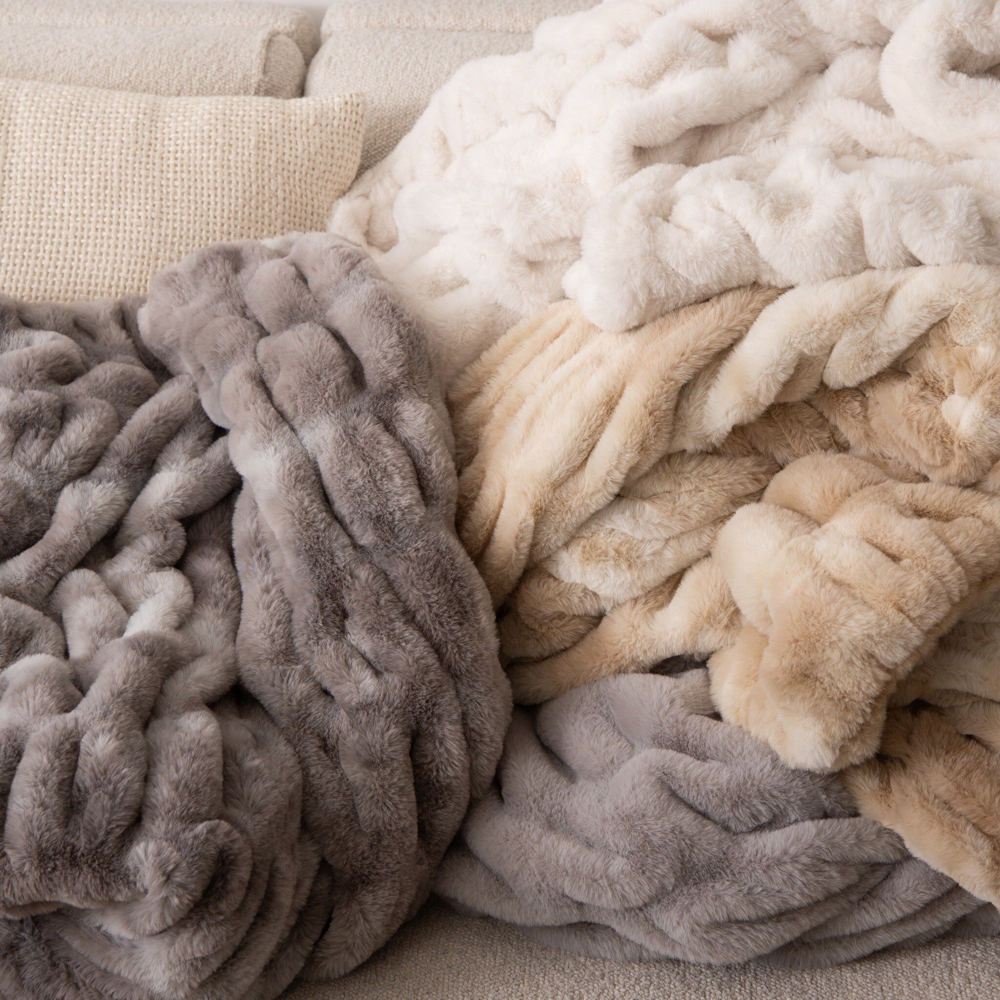 Luxxe Ribbed Faux Fur Throw